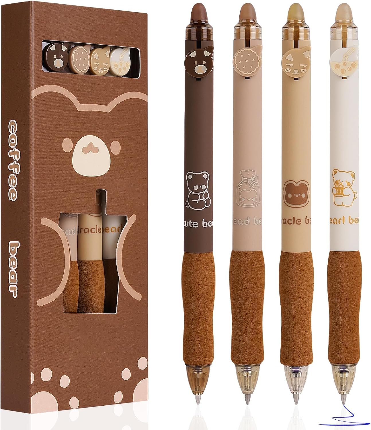 OFFCUP 4pcs Bolígrafos de Gel Borrable, 0,5mm (Oso Cafetero)