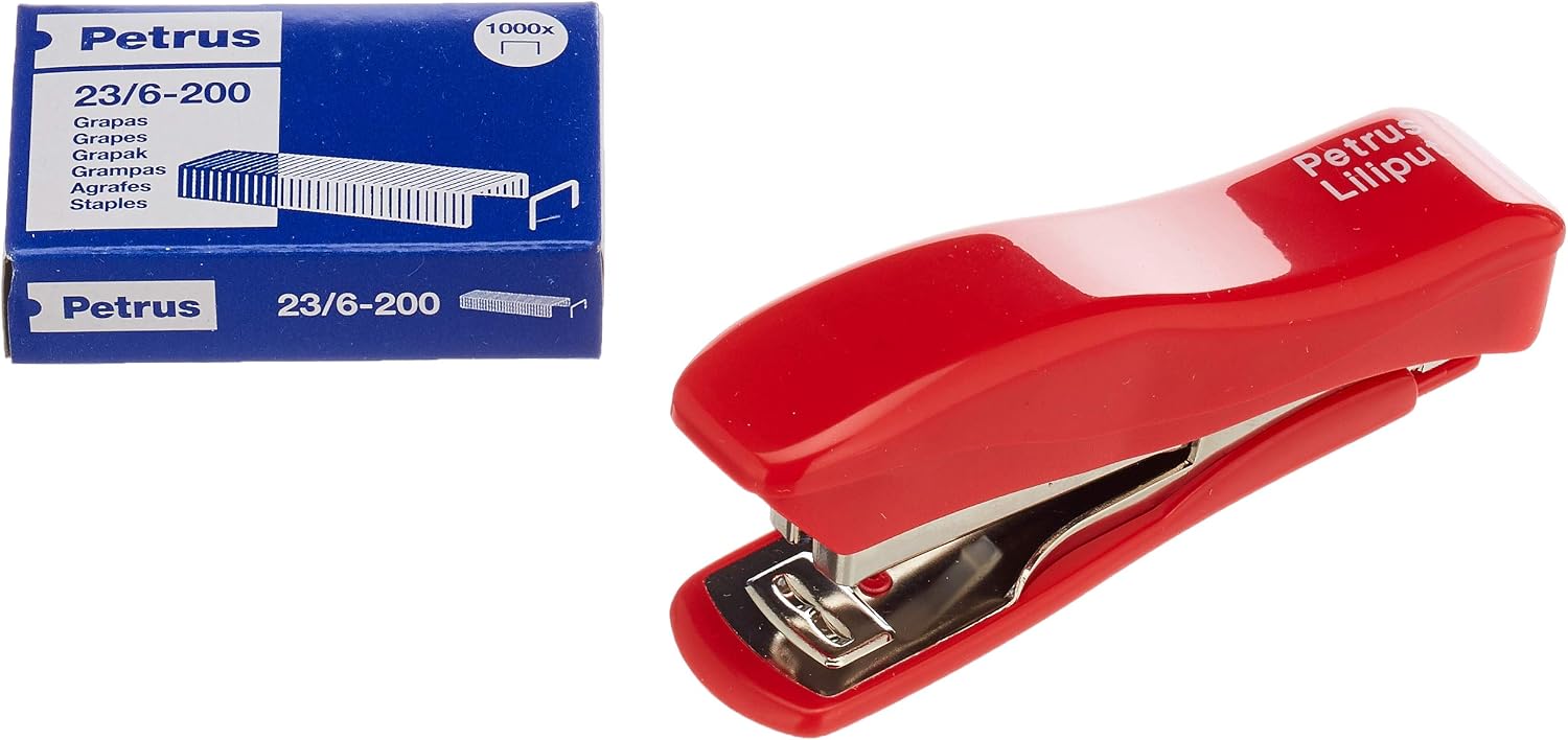 PETRUS 44767 - Grapadora modelo Liliput 200 + 1 Caja grapas 23/6-200 colores surtidos (en blister)
