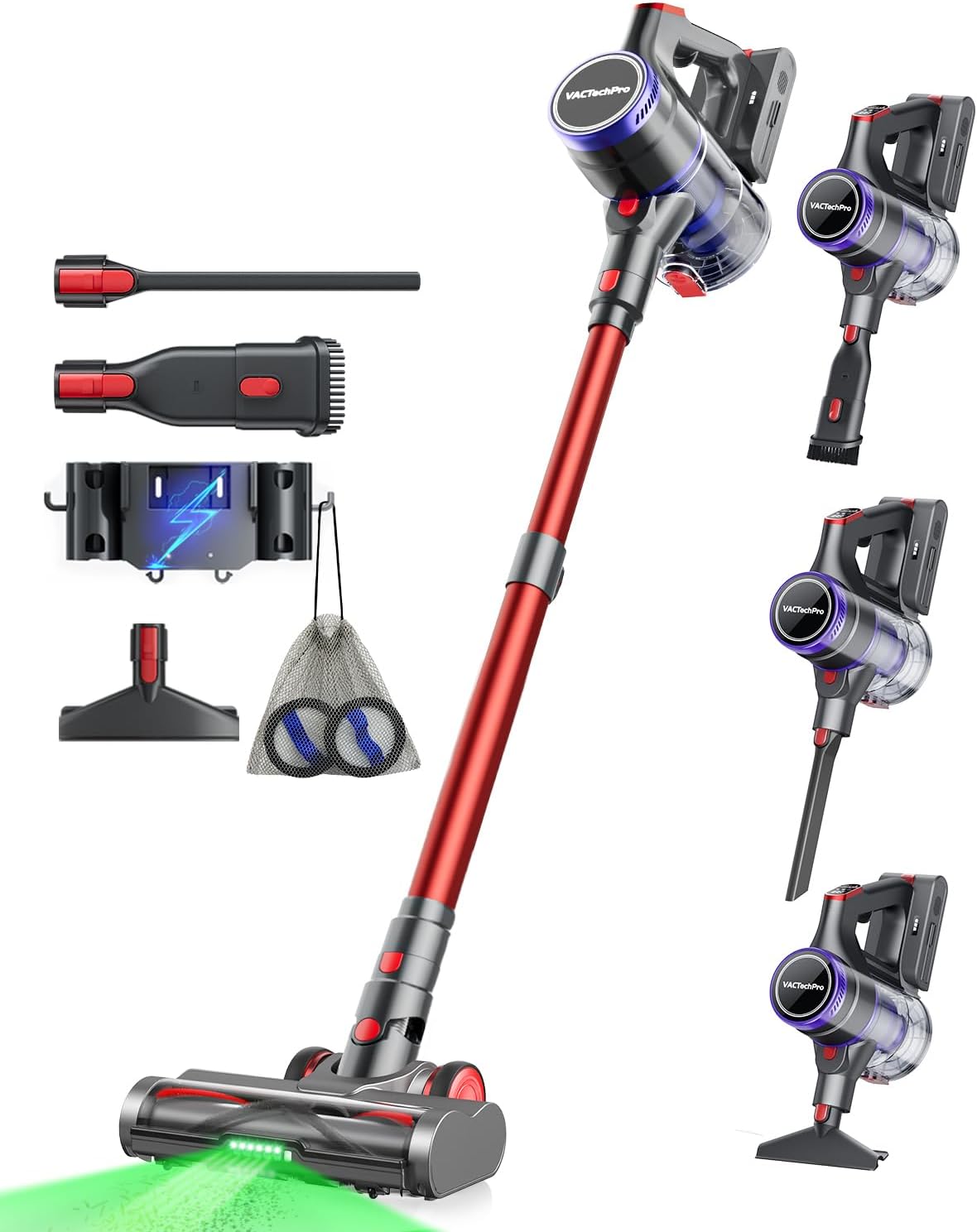 VACTechPro Aspiradora sin Cable, Escoba Aspirador sin Cable, Morado y rojo