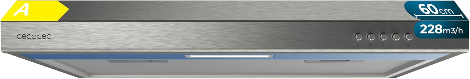 Cecotec Campana Extractora Convencional 60 cm Bolero Flux CM 602100 White A. Acabado Pintado Blanco, Succión 228 m³/h, 3 Velocidades, Filtro de Aluminio, Clase A, Motor BLDC y Luz LED