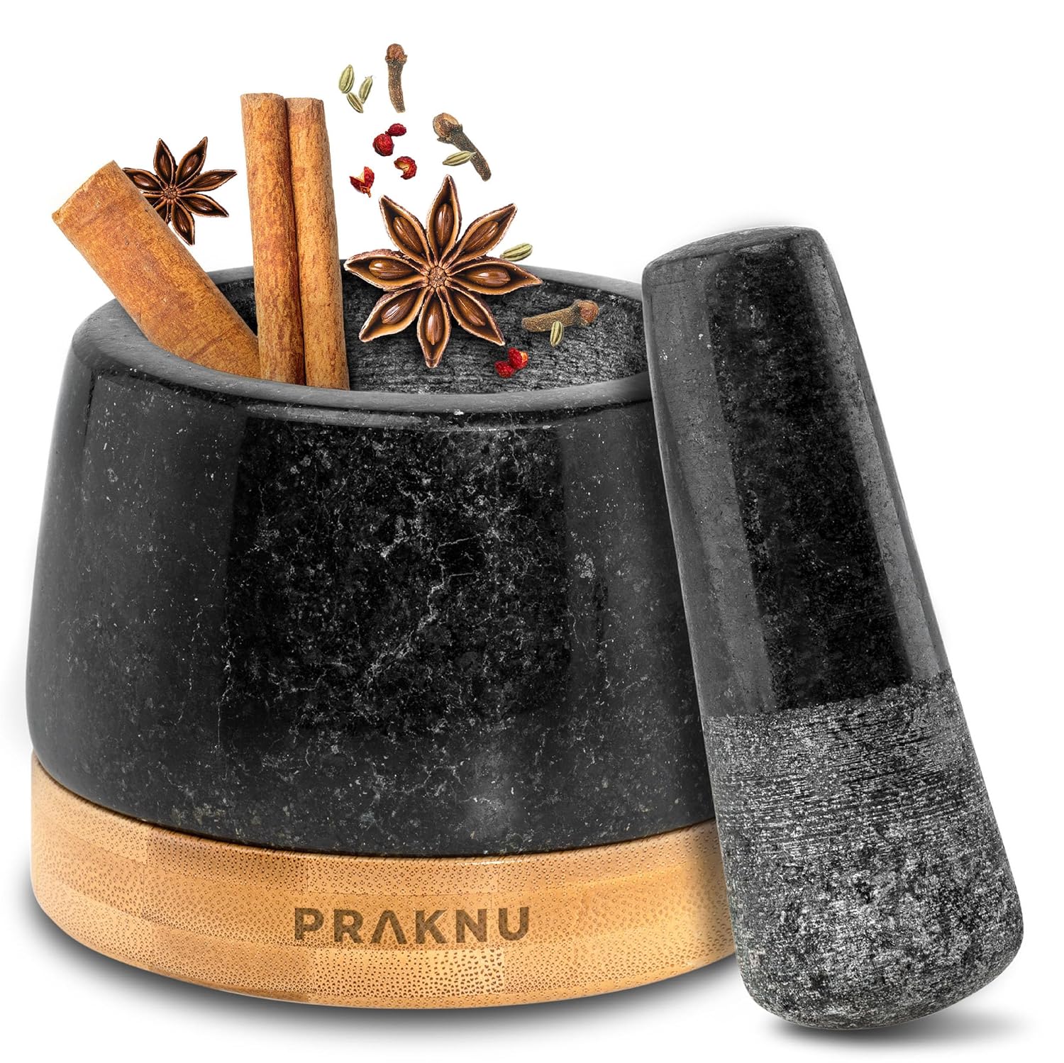 Praknu Mortero Cocina Granito Pequeño 10 cm – Mortero Piedra y Maja 120 ml