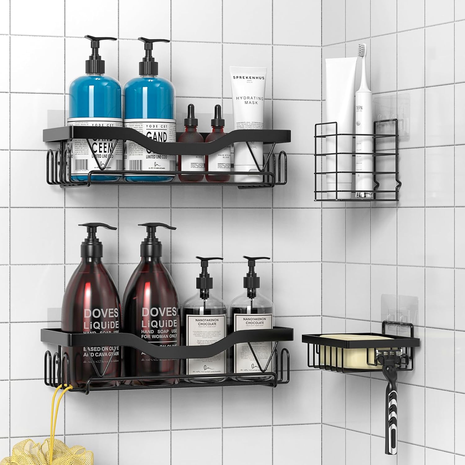 Estanteria Baño sin Taladros, Estanteria Rinconera, 2 Piezas-Negro