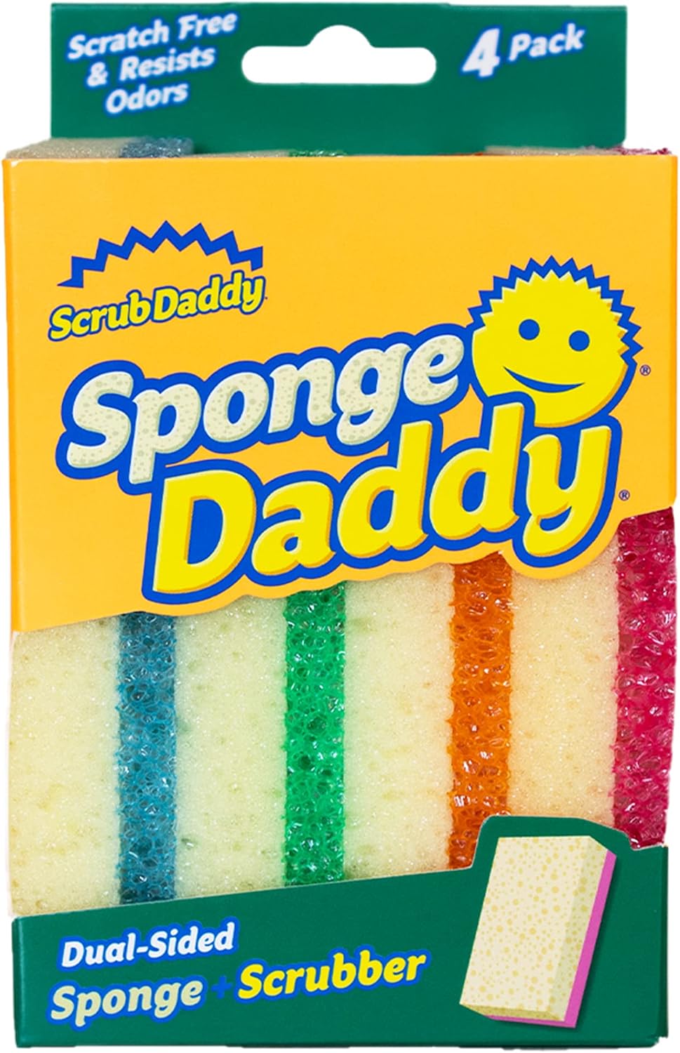 Scrub Daddy Sponge Daddy - Lavable Anti Scratch con Doble Cara Flextexture - Estropajo Cocina, Baño, Horno Esponja Antibacteriana, Reutilizable y Anti-Rayones - Paquete de 4