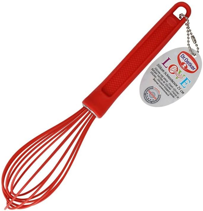 Dr. Oetker Flexxibel Batidor Manual de Varillas en Silicona, 25 cm, Antiadherente, Apto para Lavavajillas, Resistente a Temperatura de -40ºC a +230ºC, Resistente al Ácido de la Fruta, Color Rojo, 1ud.