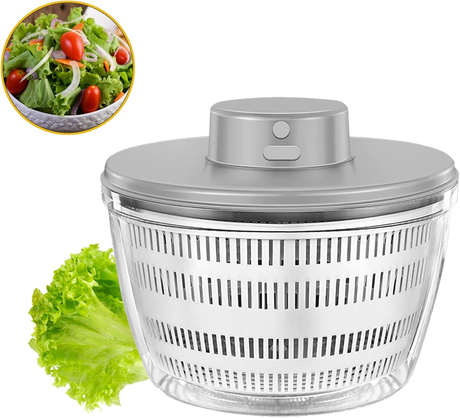 Centrifugador automático de ensalada, USB inalámbrico, 4000 ml, para frutas y verduras, ensaladera para servir, escurridor rápido, utensilio de cocina en color moderno, larga preparación, plata