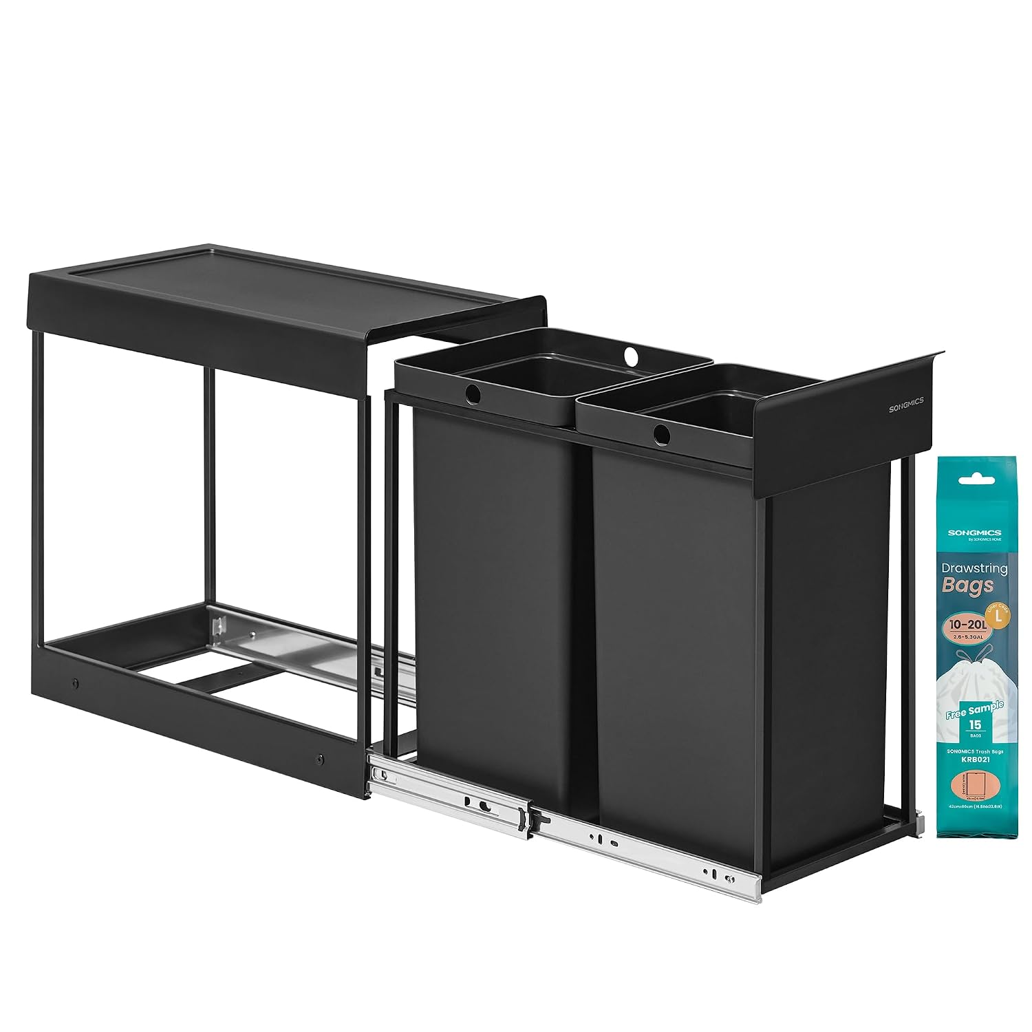 SONGMICS Papelera de Cocina, 2 x 15 L, Extraíble, Marco de Acero