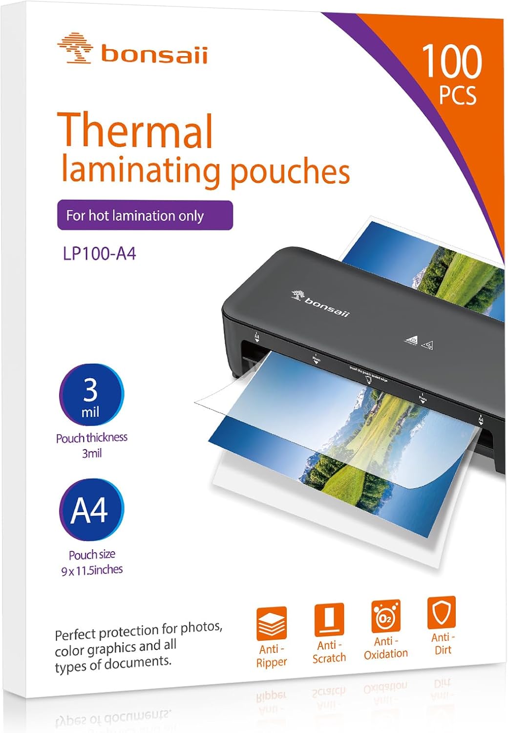 Bonsaii Fundas para Plastificar A4, 80 Micras, 100 Unidades, Transparente