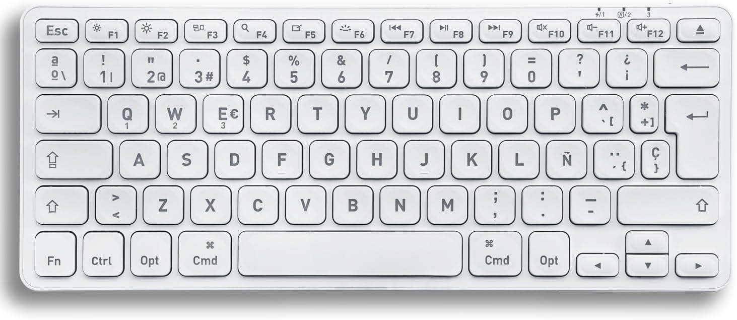 Perixx PERIBOARD-332MW Teclado Compatible con Mac OS Mini Retroiluminado con Cable - Teclas de Tijera Delgadas con Fuente Grande - LED Blanco - Disposición Española con Ñ