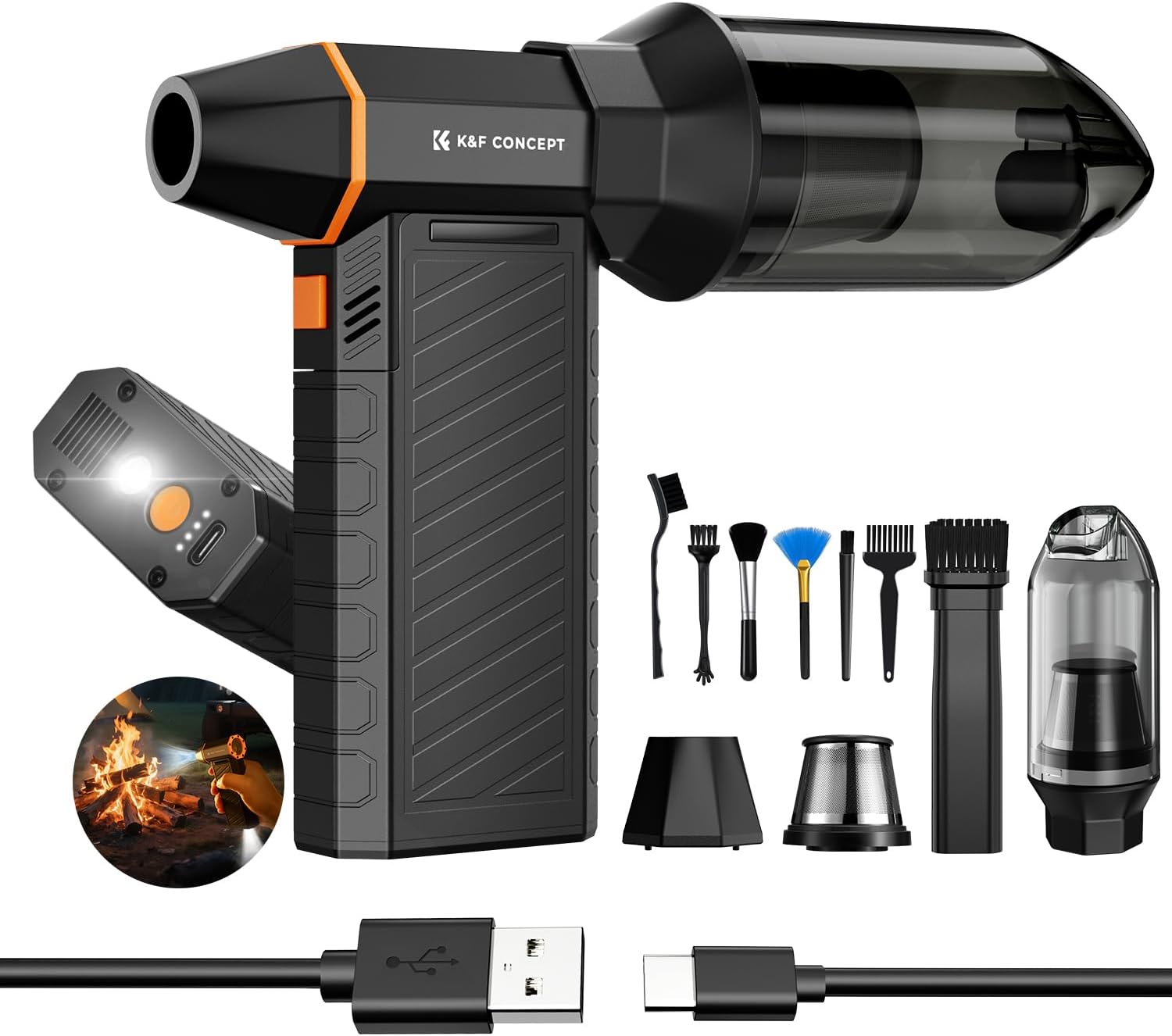 K&F CONCEPT 2 en 1 Soplador de Aire Potente con Aspirador, 300.000 RPM