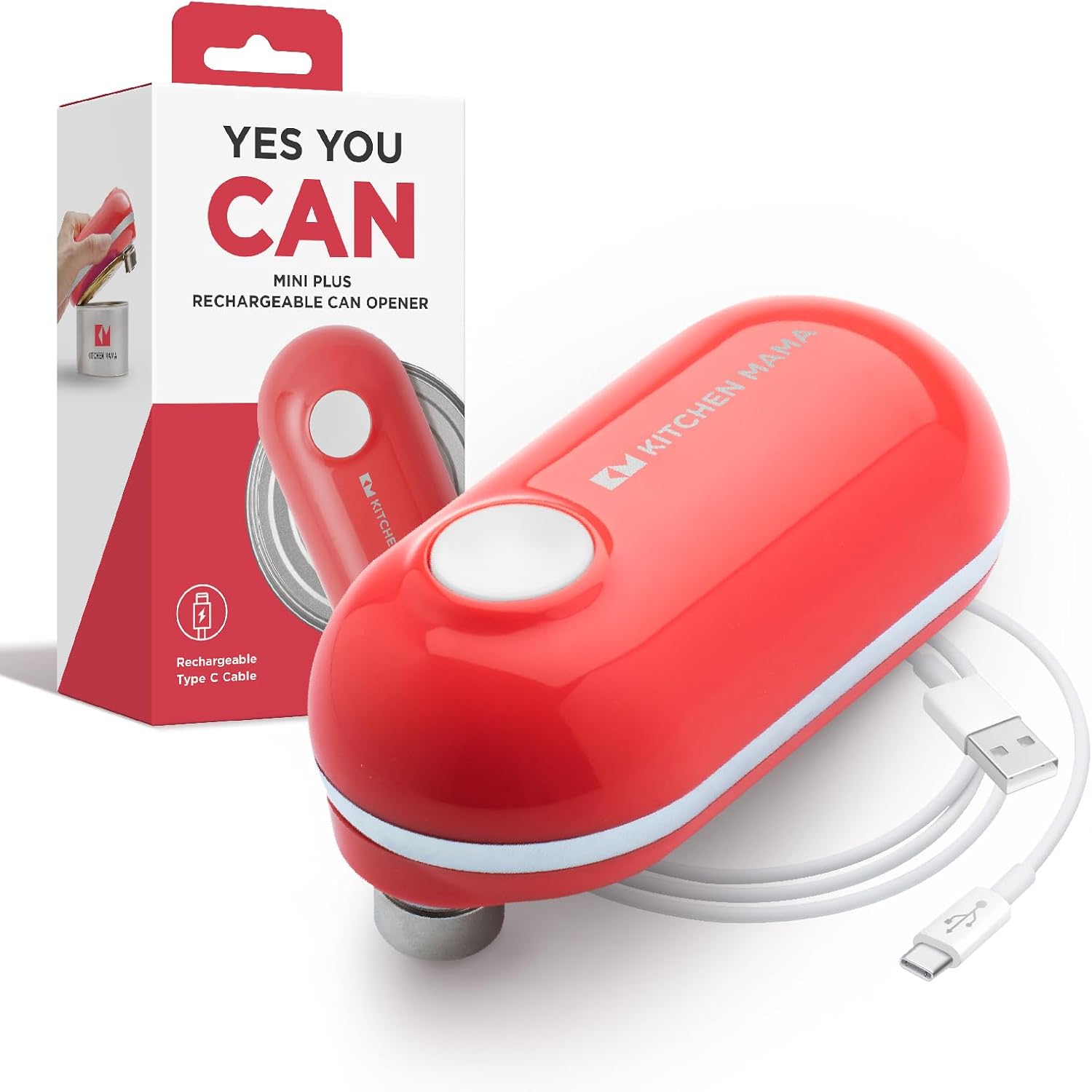 Kitchen Mama Mini Plus Abrelatas eléctrico recargable: compacto, carga tipo C, manos libres, apagado automático, bordes lisos, apto para alimentos; ideal para el hogar (Verde azulado)