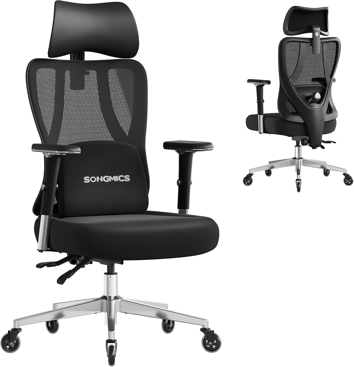 SONGMICS Silla de Oficina Ergonómica, Soporte Lumbar, Carga 150 kg
