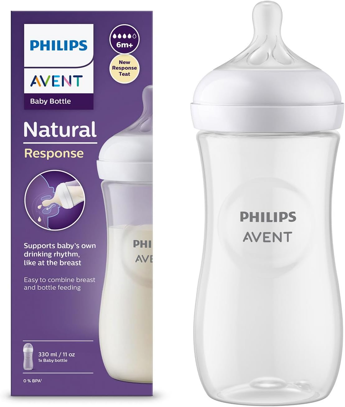 Philips Avent Biberón Natural Response: biberón de 330 ml sin BPA para bebés a partir de 6 meses (modelo SCY906/01)