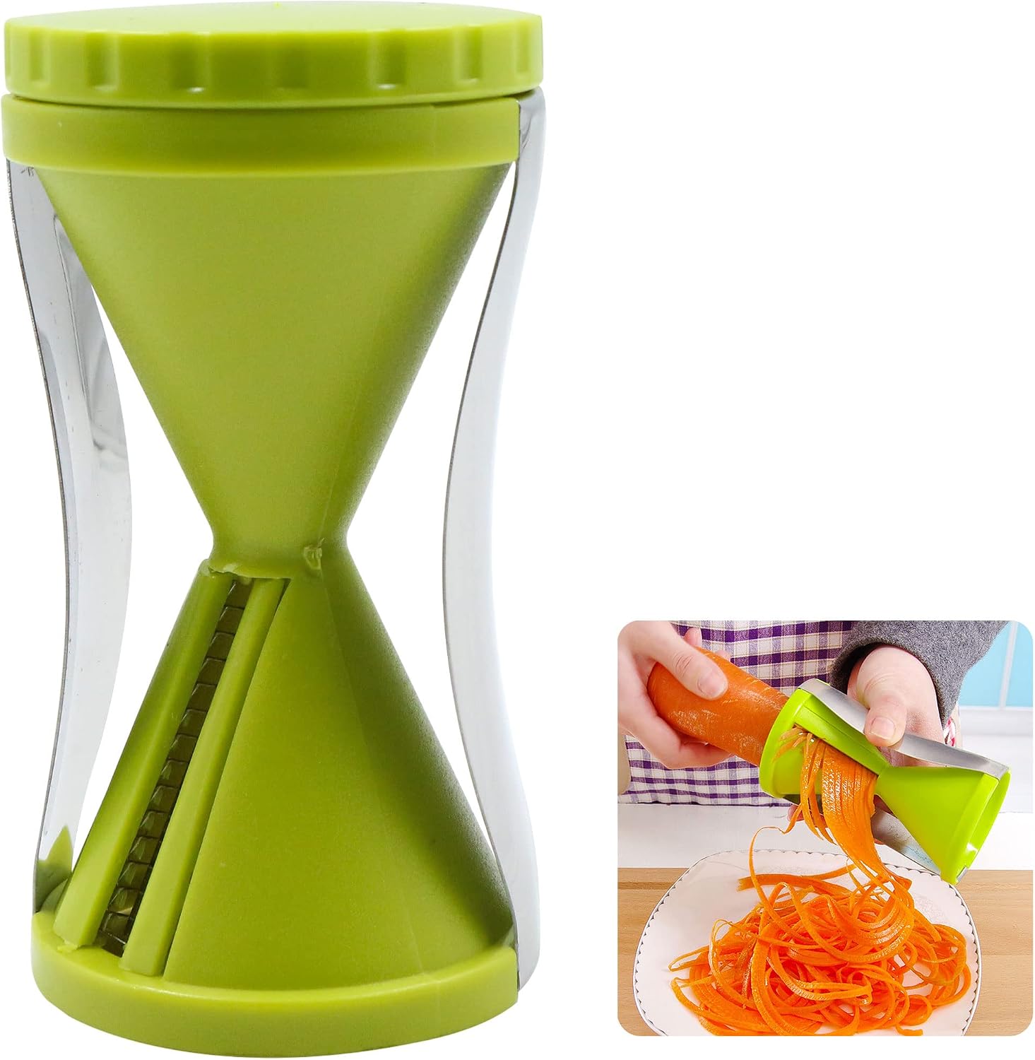 Cortador de Verdura Espiralizador Rallador - Espiral Manual Pasta Calabacín, Pelador Acero Inoxidable para Fideos Vegetales, Zanahoria, Pepino, Patata, Calabaza, Espárragos, Verde,1 Pieza