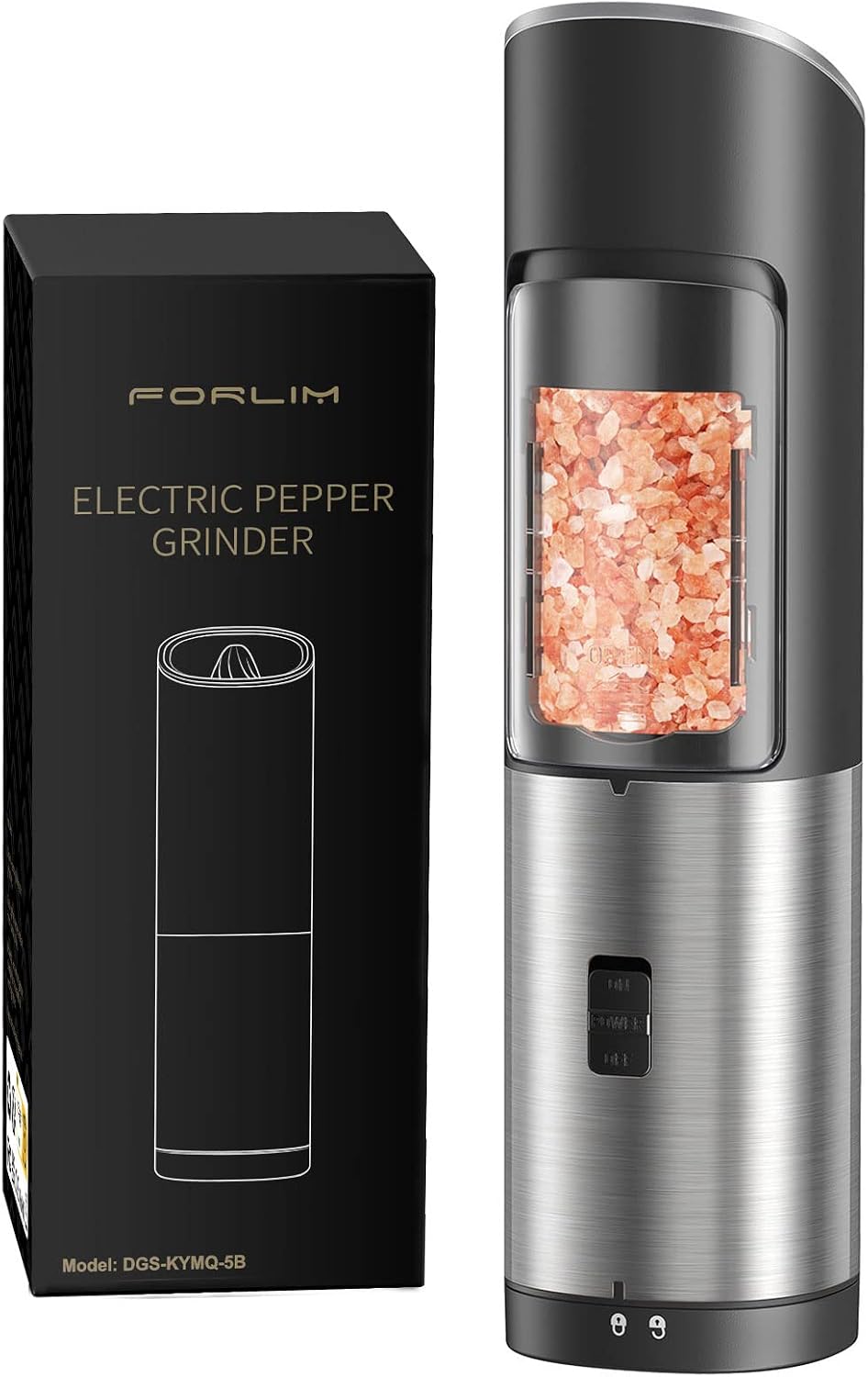 FORLIM Molinillo Eléctrico de sal y pimienta, Molinillo de pimienta Automático con Grosor Ajustable,Funciona con una sola mano,1 pieza (Negro) (KYMQ-5B)