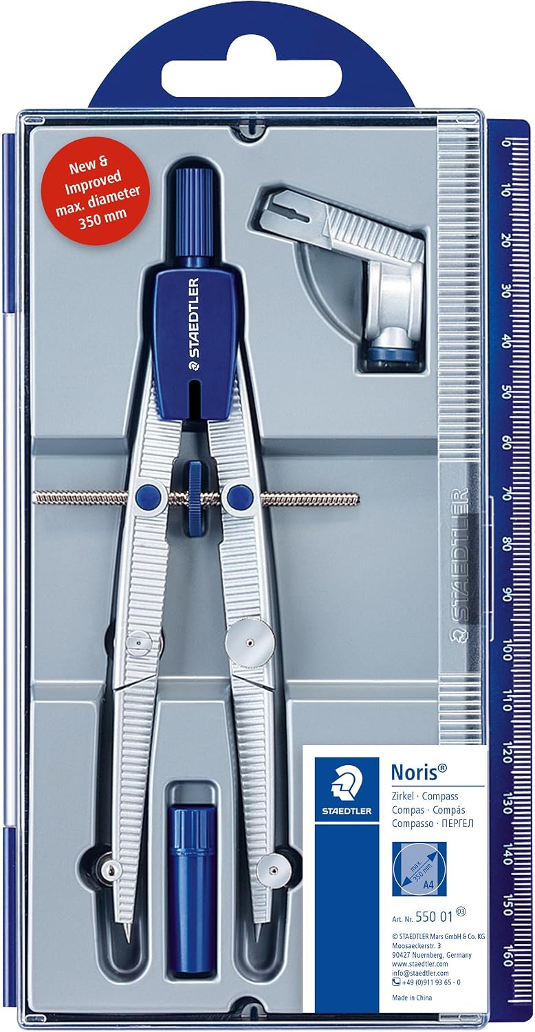 STAEDTLER Noris 550 Compás escolar metal – ajuste rápido, Ø 395 mm