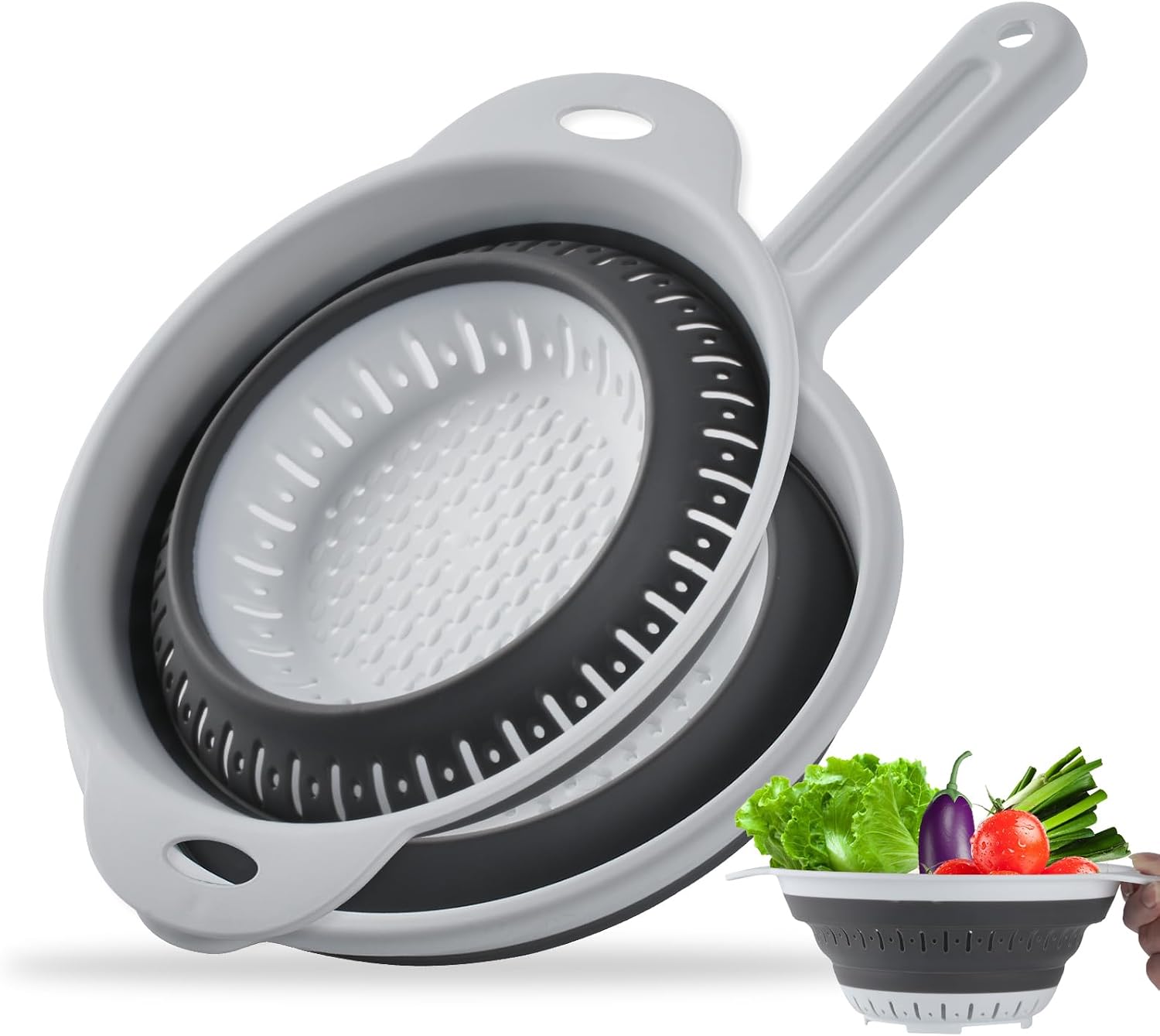 2 Set de Coladores Plegables en Silicona, Coladores y Tamices de Alimentos
