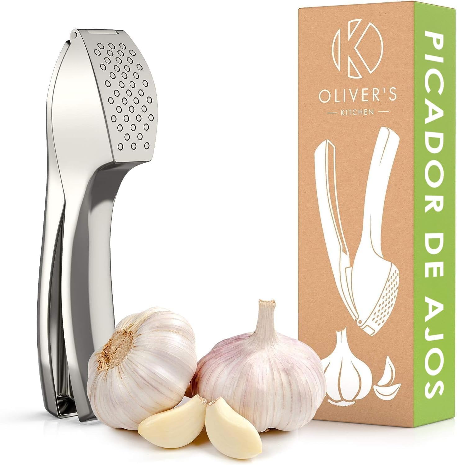 Oliver's Kitchen Prensa Ajos y Picador + Pelador de Ajos Incluido