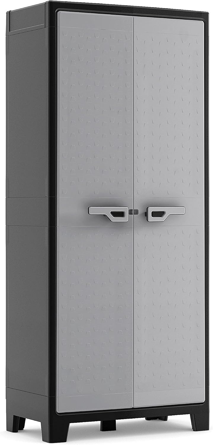 Keter Armario Titan Alto|Almacenaje Interior y Exterior|Resina|Resistente al Agua con 2 Puertas y 4 Baldas regulables en altura|Color Negro/Gris|80 x 44 x 182 cm