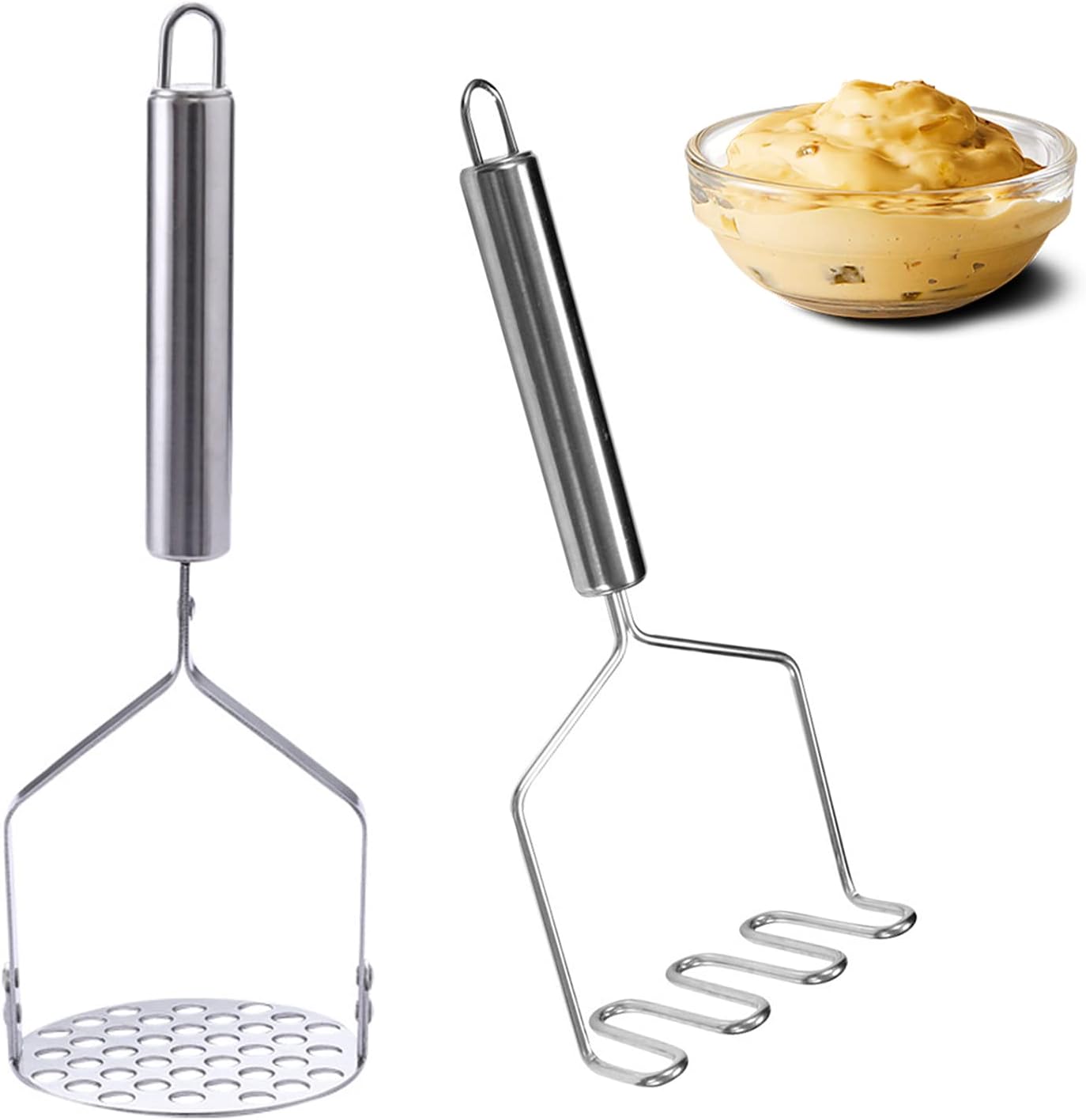 2 Piezas Cortador de Patatas de Acero Inoxidable Machacador de Patatas Aplastador de Patatas Cocidas Prensa Patatas Manual Triturador De Mano para Fruta y Vegetale