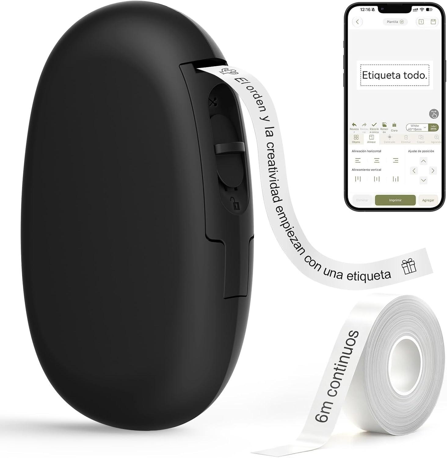 SUPVAN E10 Etiquetadora Bluetooth con Etiquetas Adhesivas Continuas, Negro