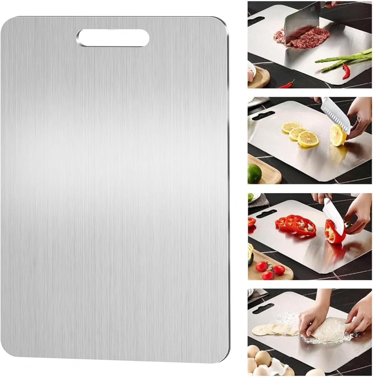 Pavlleen Tabla de cortar de titanio,Tabla Cortar Acero Inoxidable (30*20cm)
