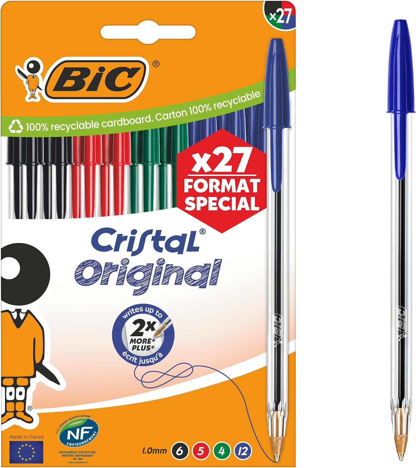 BIC Cristal Original Bolígrafos de Punta Media (1,00 mm) - Colores de Tinta Surtidos, Caja de Edición Especial de 27