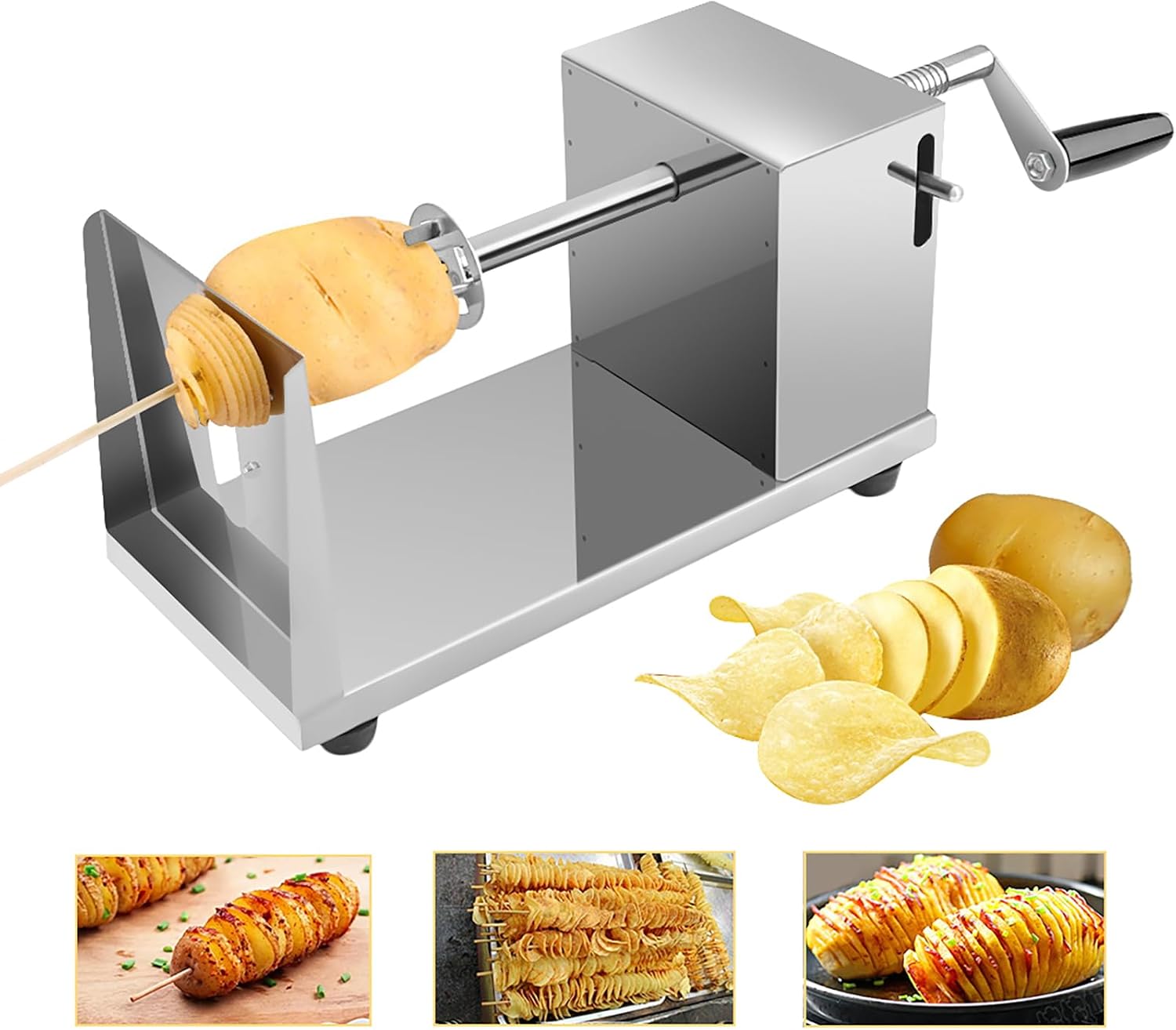 Uten Cortador de Verduras Manual, Cortador de Patatas en Espiral, Mango Antideslizante, Apto para Patatas, Pepinos, Calabacines, Acero Inoxidable, Plata