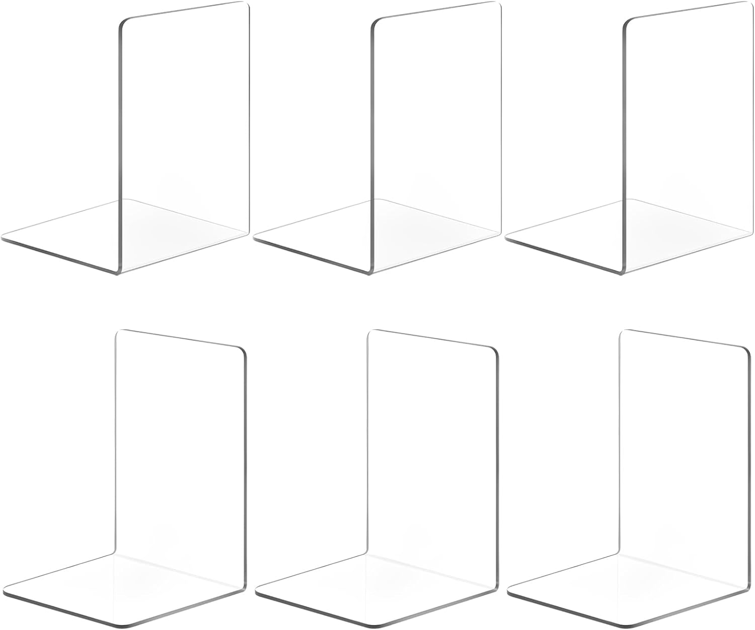 6 Pcs Sujetalibros de Acrílicos, Sujeta Libros Estanteria, Antideslizante Sujetalibros Estanteria Transparentes, Soporte Libros para Biblioteca Escuela Oficina Dormitorio Decoración de Escritorio