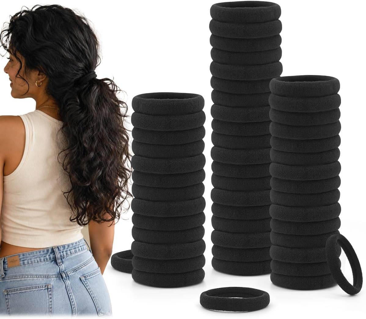 Dreamlover Gomas de Pelo Negras, 50 Piezas Coleteros Pelo Mujer, Gomas Antirotura de Pelo, Elástico Cabello, Gomillas Pelo Mujer Fuerte