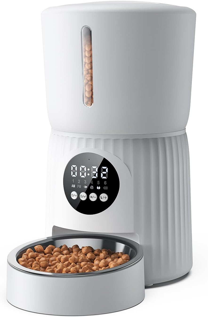 Faroro Comedero Gato Automático WiFi, 1080P HD Cámara con Visión Nocturna, 4L Alimentador para Perros/Gatos con Audio 2Vías, App Control, Cámara Ajustable, Sensor Anti-Bloqueo y Alimentación Dual