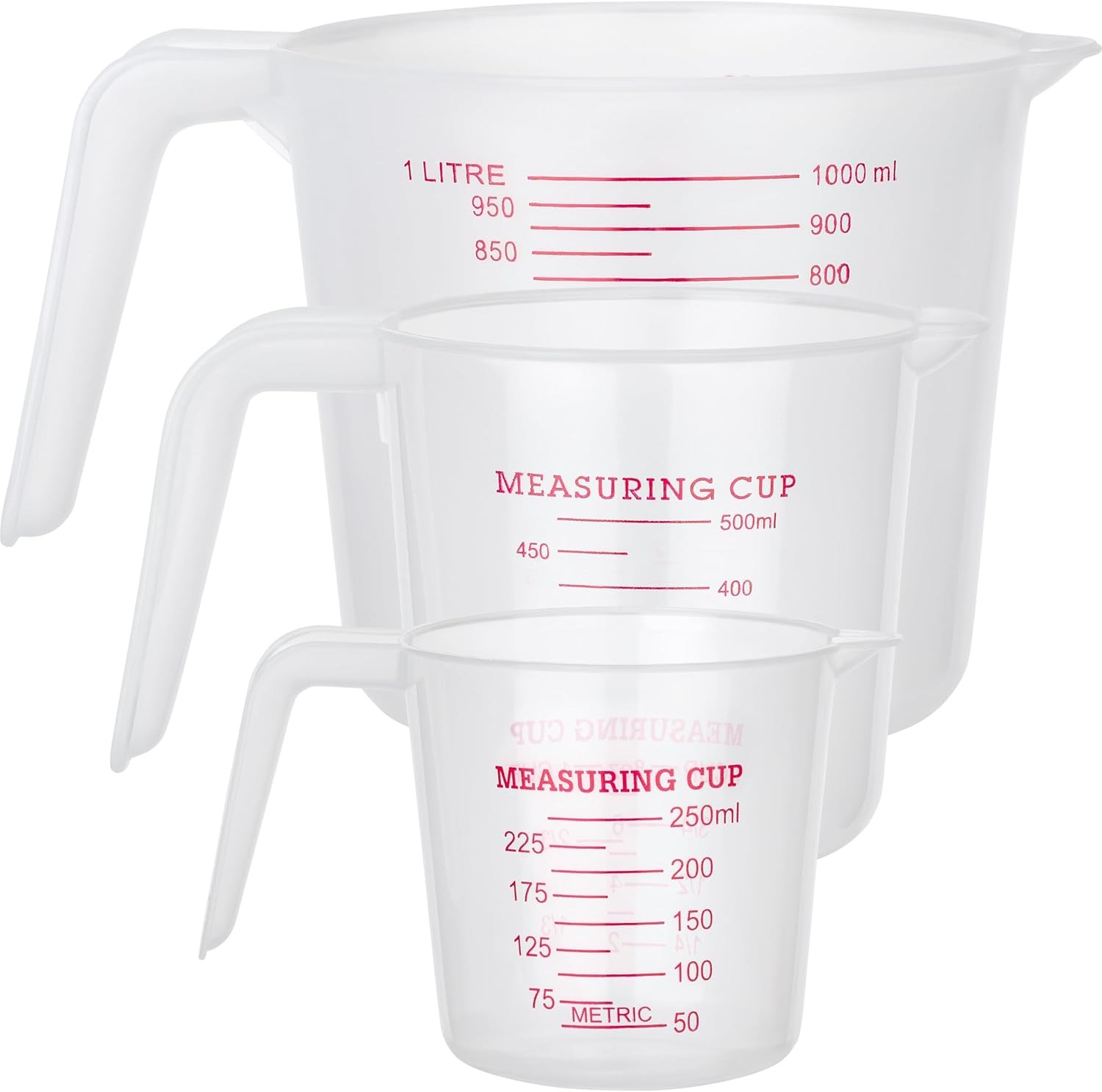 ISOLATECH Juego de vasos medidores de plástico 250ml, 500ml, 1l