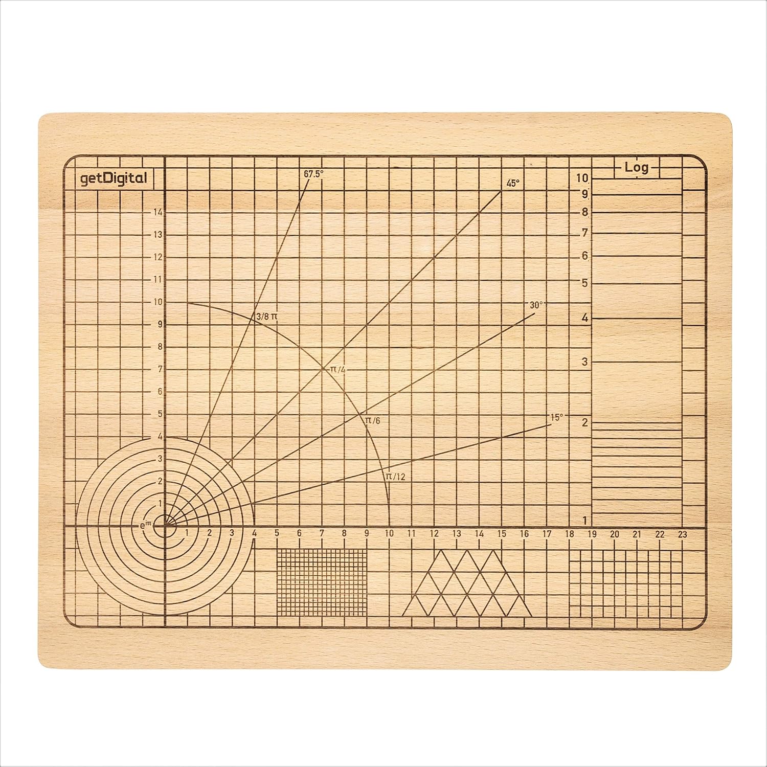 getDigital 11780 Tabla de Corte de Alta Precisión de Madera de Haya sin Tratar con Ángulos y Formas Geométricas 31 x 25 x 2 cm