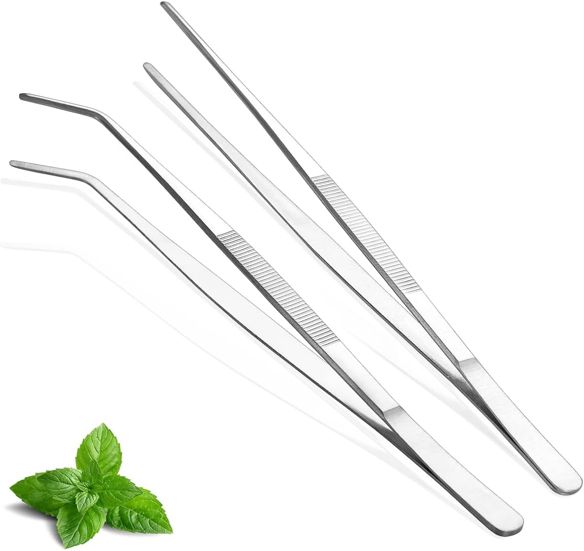 Berglander Pinzas de cocina, 2 unidades, pinzas de cocina extralargas de acero inoxidable de 12 pulgadas, pinzas de cocina resistentes para chef, servir alimentos, parrilla, culinario, pasta, ensalada