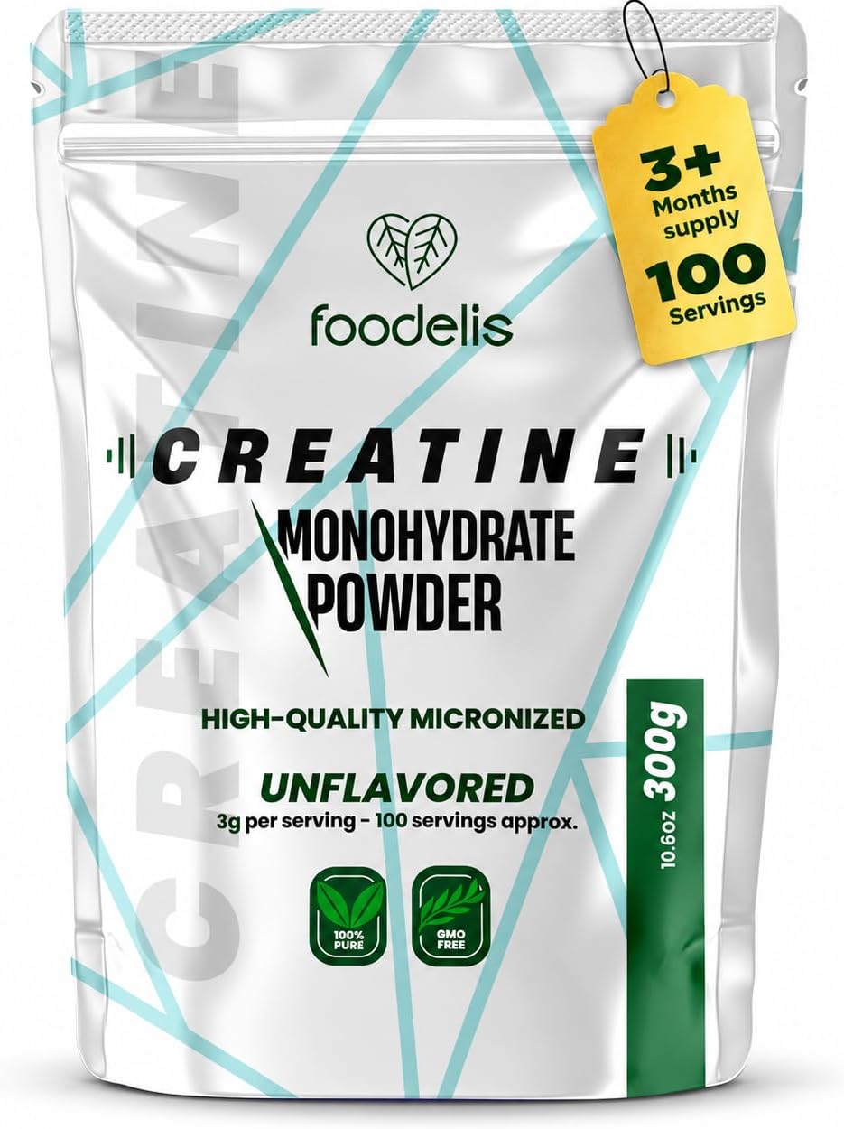 Foodelis Creatina Monohidratada 1 kg en Polvo, 333 Dosis de 3 g, Sin Sabor