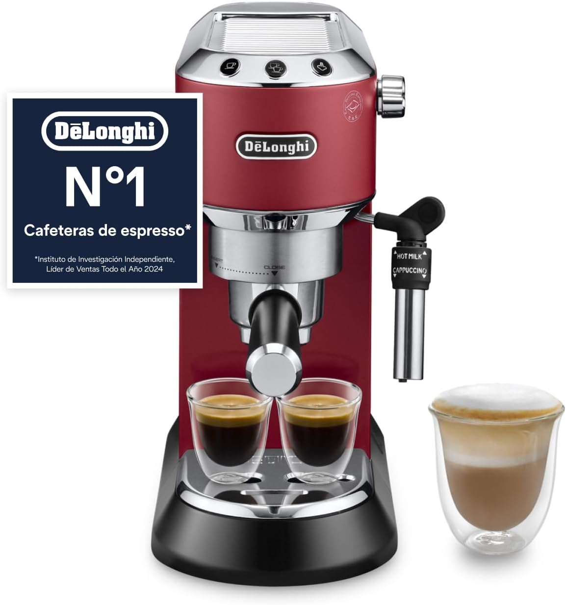 De’Longhi Dedica Style – Perfetto Cafetera Espresso Manual Compacta, Espumador de Leche Manual para Espresso y Cappuccino, Compatible con Monodosis ESE, Panel con Botones, Ancho 15cm, Negro (EC685.BK)