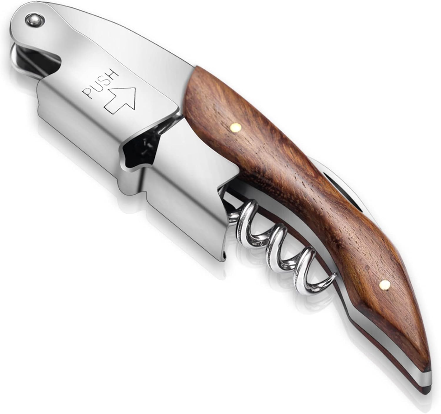 Kyraton Abrebotellas Abridor De Vino Con Cortador De Papel De Aluminio, Mango De Madera De Acero Inoxidable Clásico Todo En Uno Sacacorchos De Camarero Para Cerveza Bar Camareros, Juego Para 1