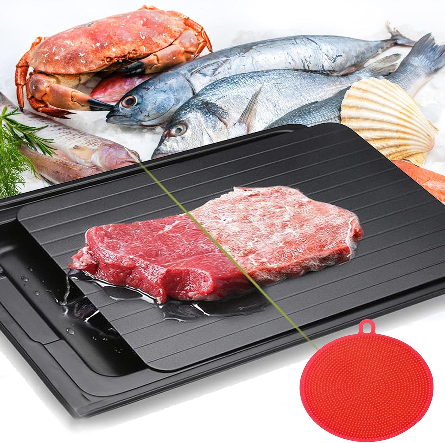 Bandeja de Descongelación Rápida, Bandeja de Goteo para Descongelar Carne y Alimentos Congelados, Sin Electricidad, 35.5 X 20.5 X 0.2cm