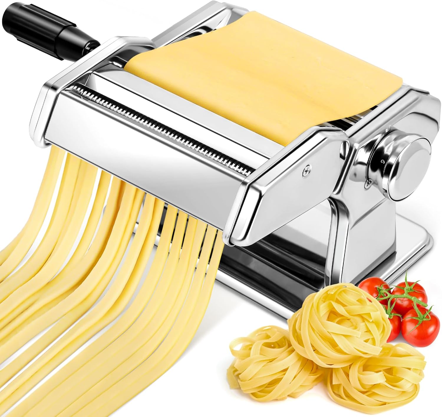 YASHE Máquina de Pasta, Manual Pasta Maker, 7 Grosor Ajustable, 2 Cortador de Masa de Ancho, Acero Inoxidable, Fideos Caseros Bola de Masa Espaguetis