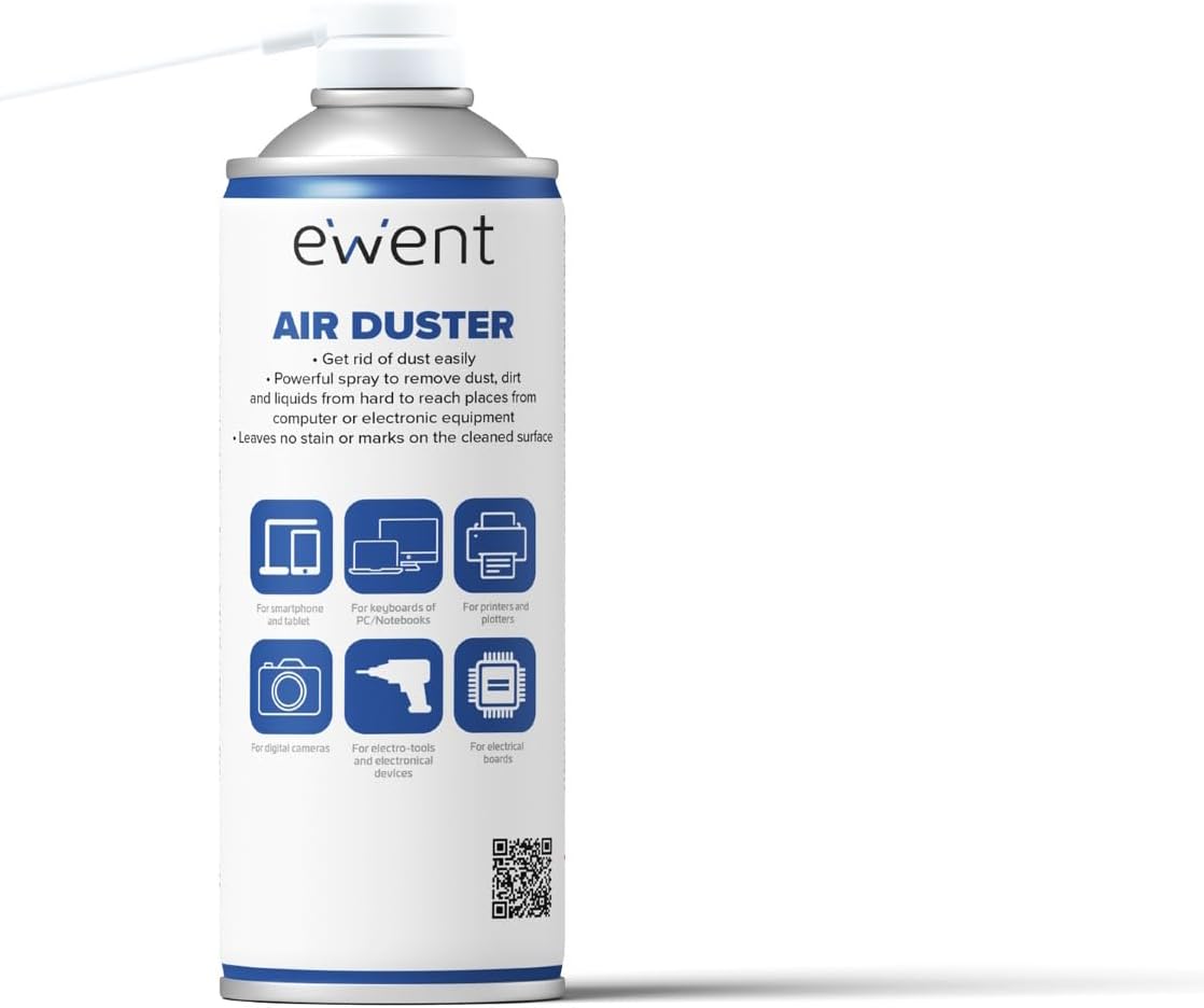 Ewent Spray de aire comprimido para la limpieza de teclados, ordenadores y accesorios, spray de aire comprimido, 400 ml, con pajita larga para la limpieza de grietas más difíciles (Paquete de 2)