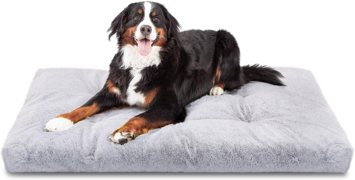 Nobleza Cama Lavable para Perro Grande, Super Suave y Esponjosa Anti-Ansiedad, Felpa con Fondo Antideslizante, Gris Antiestres, 95x60x10 cm