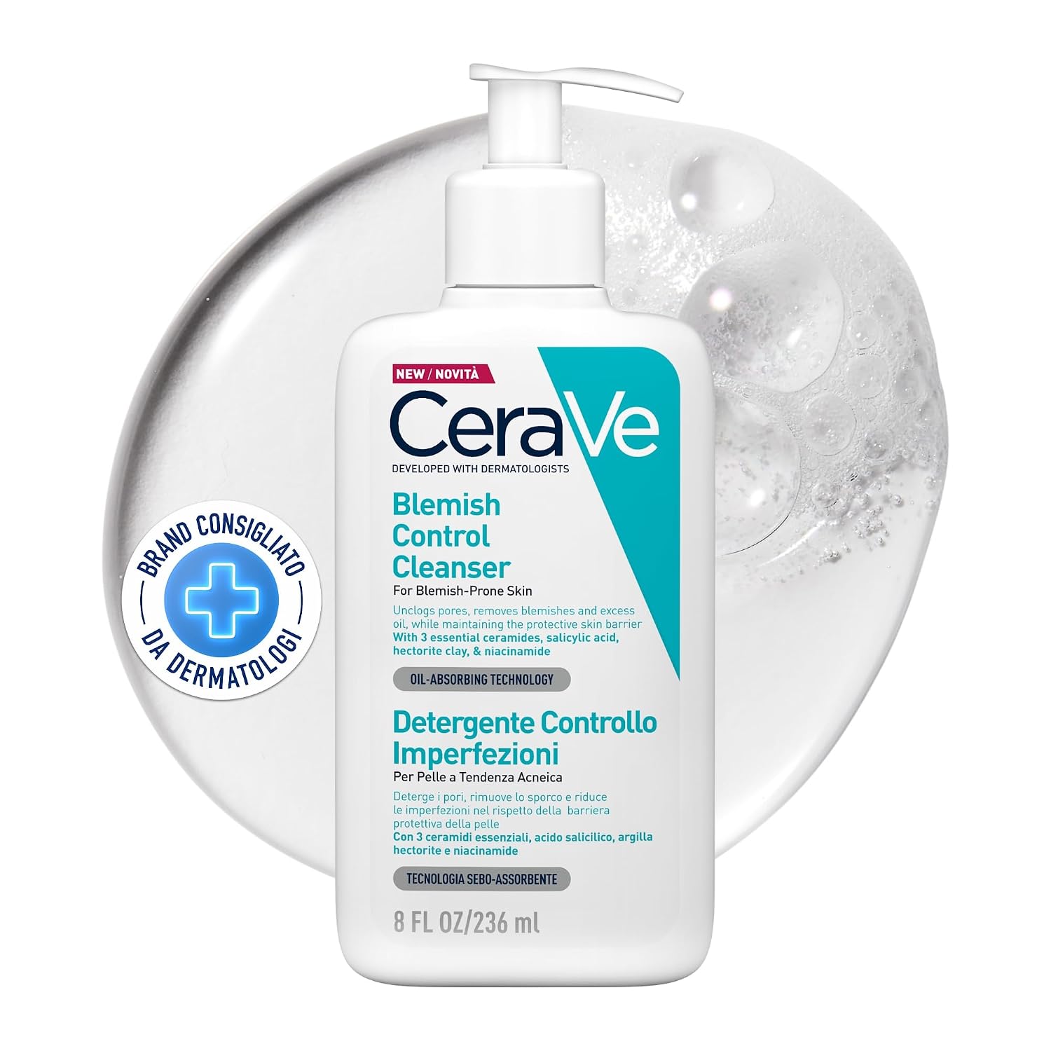 CeraVe - Blemish Control, Gel Limpiador para Acné y Piel Grasa, Reduce el Acné, Puntos Negros y Mejora los Poros, Tratamiento en Gel con Ácido Salicílico, 473 ml