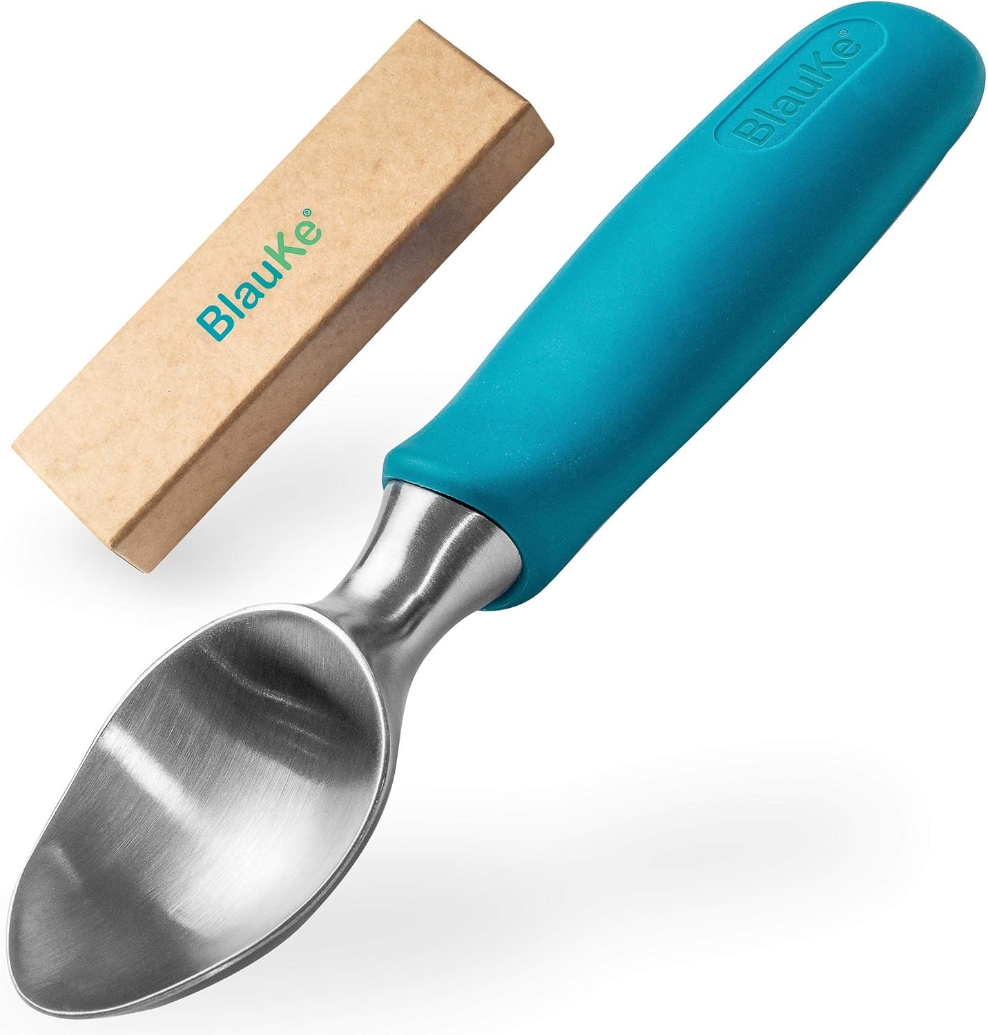 Cuchara para Helado de Acero Inoxidable – Cuchara Profesional con Cómodo Agarre de Goma Antideslizante – Sacabolas Apta para Lavavajillas – Ice Cream Scoop - Utensilio Helado - BlauKe®