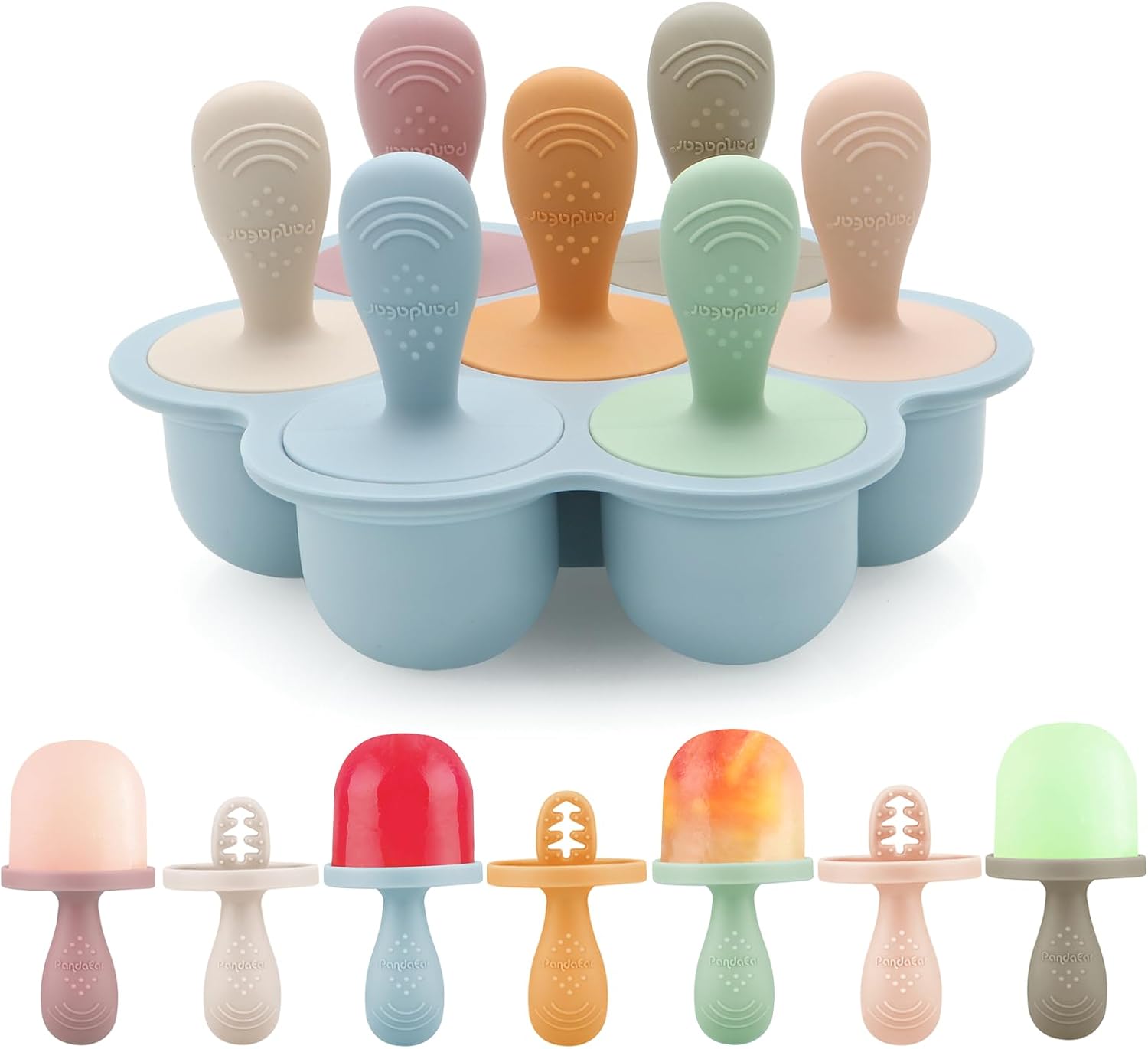 PandaEar Moldes de Silicona para Polos para Niños Pequeños - Mini Moldes de Congelador para Leche Materna y Jugos con Palitos - Máquina de Helados de 7 Cavidades, Libre de BPA y Fácil de Limpiar