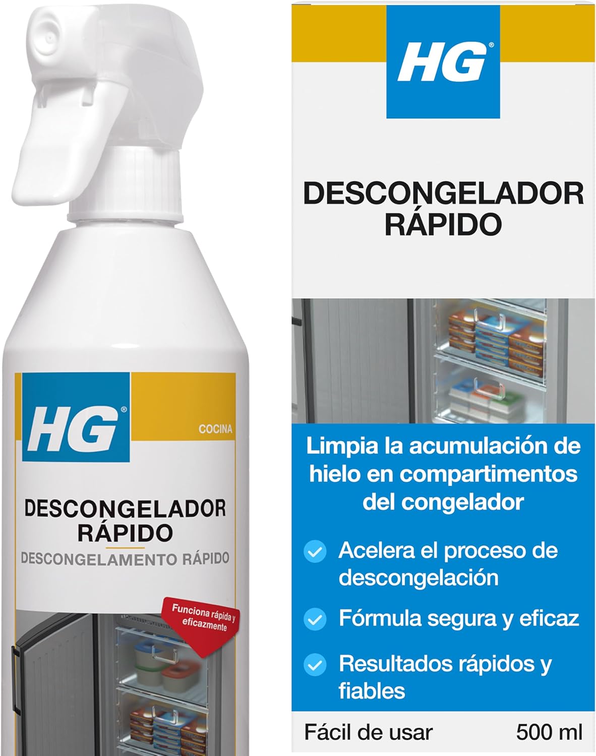 HG Descongelador en Aerosol Rápido para Descongelar Congeladores y Quitar el Hielo con Espray – 500 ml, El embalaje puede variar