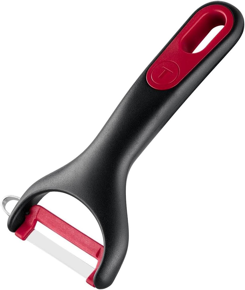 Tefal Ingenio+ K1992134 - Pelador multiusos con tapa protectora, hoja giratoria, robusta, ergonómica, calidad duradera, apta para lavavajillas, negro/rojo