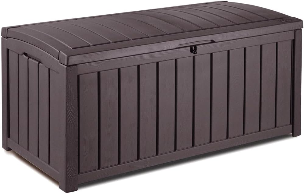Keter Westwood - Arcón exterior, Baúl almacenaje, Capacidad 570L, Resina, Color Marrón, Ordenación jardín y terraza, 72.4 x 155 x 64.4 cm