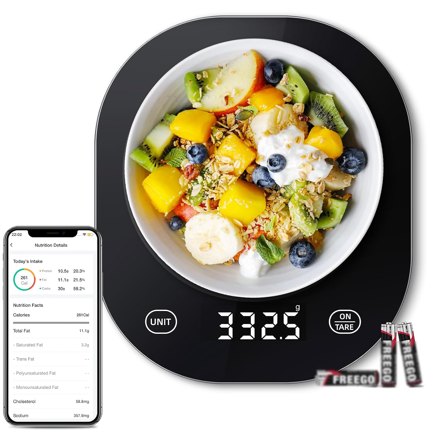 arboleaf Báscula Cocina Inteligente - App Nutricional, 3 Pilas AAA, Negro