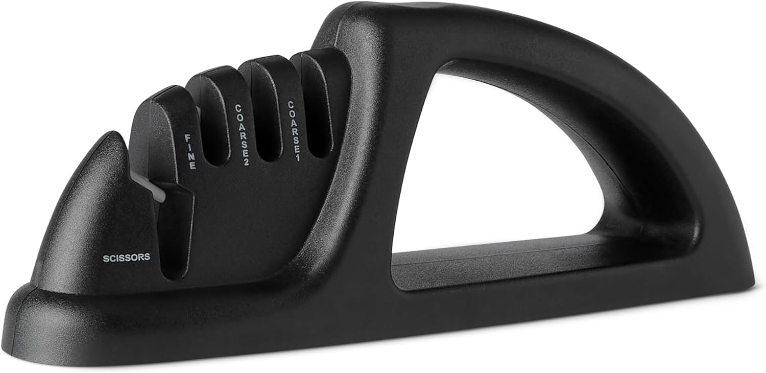 Amazon Basics Afilador de Cuchillos 4 en 1, Base Antideslizante, Incluye Guante de Seguridad
