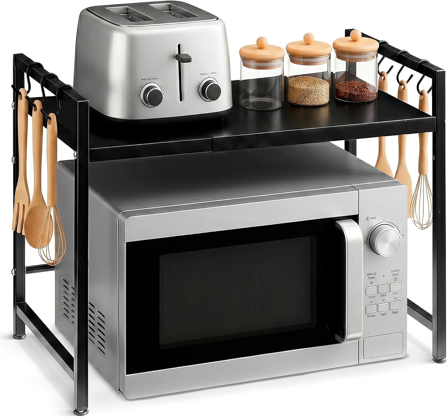 JUPPLIES Soporte Microondas Ajustable de Cocina | Estante Extensible Encimera para Microondas, Horno y Electrodomésticos | Mueble Organizador Cocina con Estantería Resistente y Fácil Montaje