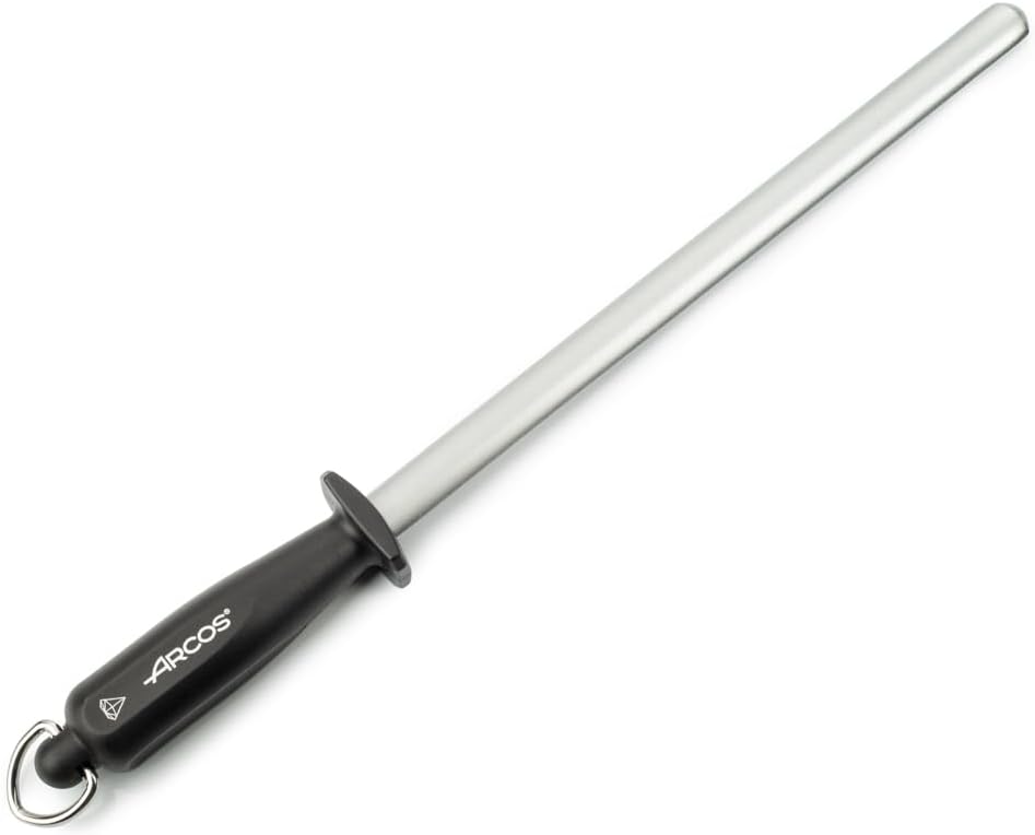 Arcos Chairas - Chaira Afilador Manual de Cuchillos - Cuerpo Ovalado de Acero al Carbono Recubierto de Diamante de 280 mm y 17 mm de diámetro - Mango Polipropileno Color Negro